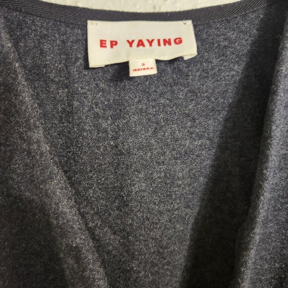 EP Yaying Women's Black V-neck Wool Top Size 3(S) Long Sleeve 3 button Faux Wrap - Picture 2 of 7